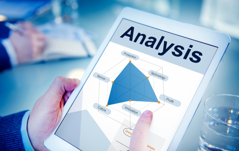Tablet displaying an analysis dashboard with a radar chart