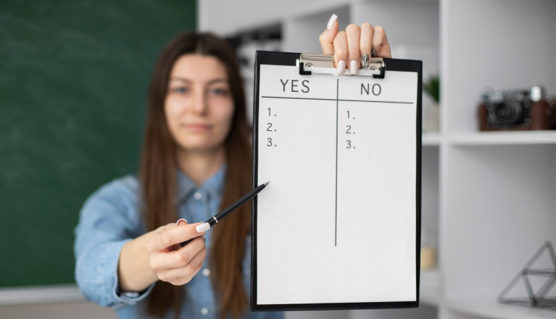 Researcher presenting a yes-or-no questionnaire